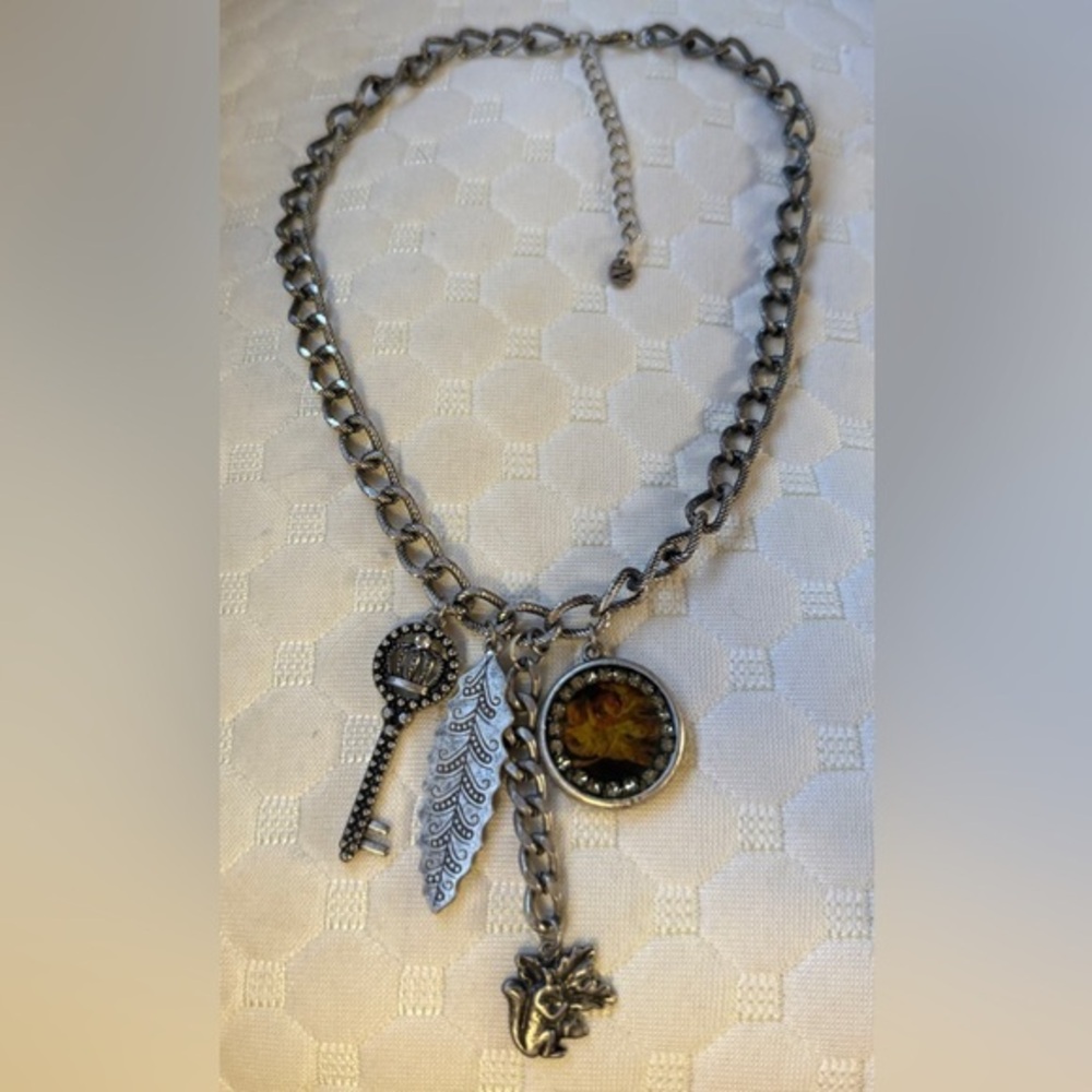 Napier Silver Necklace with Key and Leaf Charms